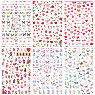 สติกเกอร์ติดเล็บ 3D ลายหัวใจ ผีเสื้อ วาเลนไทน์ ลายหมี  Nail Stickers Valentines Day