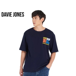 DAVIE JONES เสื้อยืดโอเวอร์ไซส์ พิมพ์ลาย สีกรม Graphic Print Oversized T-Shirt in navy WA0076NV