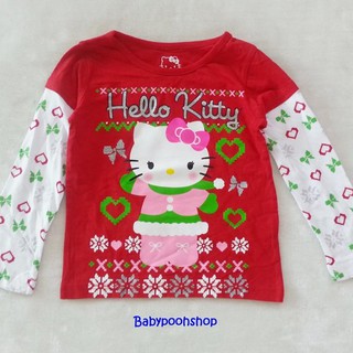 Hello Kitty : เสื้อยืดแขนยาวสีแดง ลาย คริสมาสต์ Hello Kitty สีแดง size : 3-4y