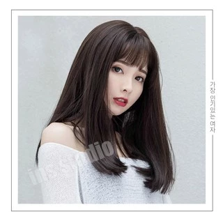 วิกผมยาวมีหน้าม้า วิกผมผู้หญิง วิกผมแฟชั่น เครื่องประดับผม Hairpiece ยืดผม วิกผมยาวผู้หญิง Wig