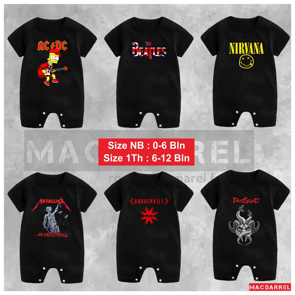 เสื้อผ้าเด็ก ชุดรอมเปอร์เด็ก แถบโลหะ Nirvana Metallica ACDC, Deadsquad, Burgerkill SNI