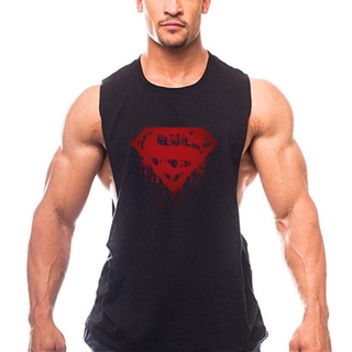 Superman Bodybuilding Fitness Running Big Split Sports Vest Mens Cotton Vest