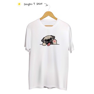 SINGHA T-Shirt เสื้อยืดกสรีนลาย Say Hi Pug