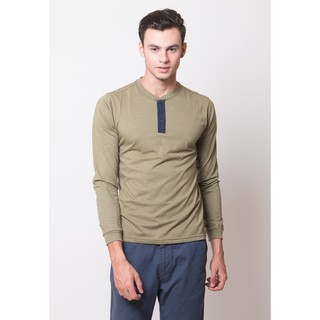 เสื้อยืดผู้ชาย สีมะกอก SKELLY MARK HENLEY MISTY OLIVE