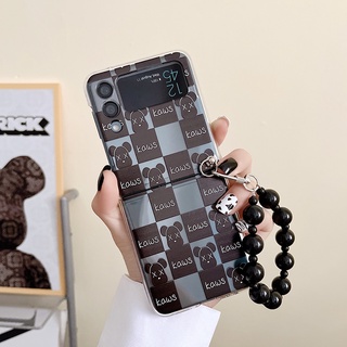 เคสโทรศัพท์มือถือ แบบแข็ง ลายการ์ตูนหมีน่ารัก พร้อมสายโซ่คล้อง สําหรับ Samsung Galaxy Z Flip 4 3