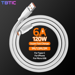 Tbtic สายเคเบิลชาร์จเร็ว 120W 6A Micro USB Type C PD รองรับซิงค์ข้อมูล สําหรับ iPhone Huawei Redmi Oneplus