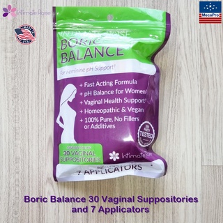 Intimate Rose® Boric Balance pH Support 30 Vaginal Suppositories + 7 Applicators ผลิตภัณฑ์สำหรับช่องคลอด พร้อมไม้