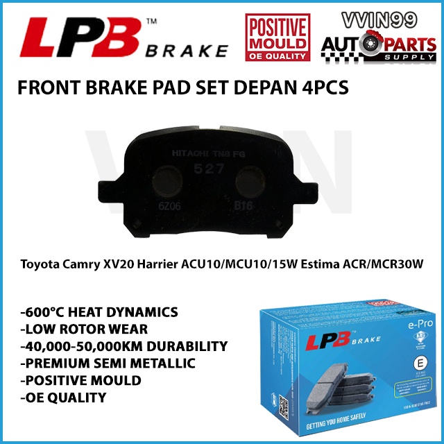 Toyota Estima ACR30/ MCR30 Harrier ACU10/15W MCU10/15W ผ้าเบรคหน้า LPB Premium Semi Metallic