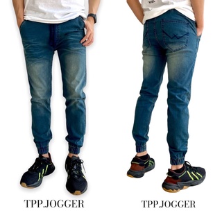 ๋JEANSEXPRESS JOGGER PANTS กางเกงยีนส์ขาจั้มชาย สีบลูฟอกสนิม เอวยางมีเชือก ทรงสลิม Size 28-36 รับชำระปลายทาง