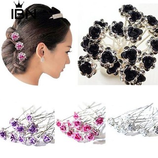 * 5Pcs แต่งงานหมั้นเพชรคลิป Rhinestone Hairpins ดอกกุหลาบ