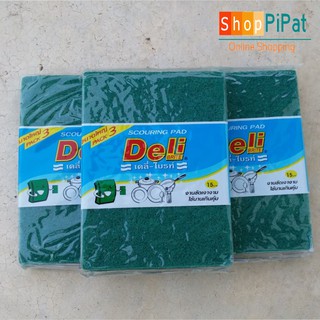 สก๊อตไบรท์ Deli เดลี่-ไบรท์ ล้างจาน ฟองน้ำ ฝอยขัดหม้อ ใช้ขัด หม้อ กะทะ อุปกรณ์ทำความสะอาด 3 แพ็ค มี 9 แผ่น