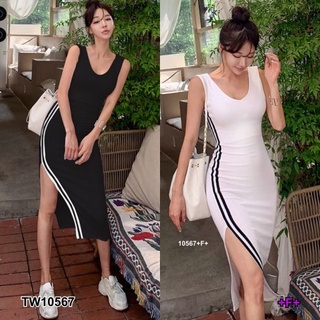 👗Pfashion [ส่งไว!!🚛] P10567 เดรสแขนกุดแถบข้าง Sleeveless dress with side stripes