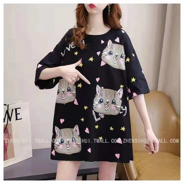 chaochao shop เสื้อยืดแฟชั่นผู้หญิงลายทางแขนสั้นคอกลม เนื้อผ้าดีใส่สบาย! New Fashion women's #HAN SY