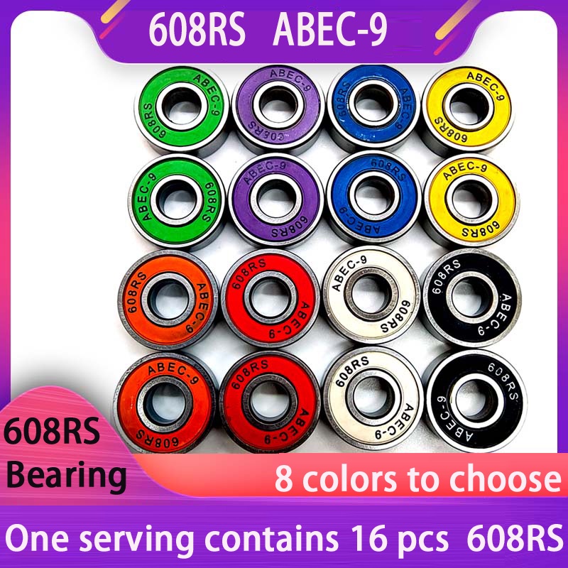 16 ชิ้น ABEC9 608 2RS อินไลน์ Roller ล้อสเก็ตแบริ่ง 608 RS Anti Rust สเก็ตบอร์ดลูกปืน 608RS สีแดงปิดผนึก 8x22x7