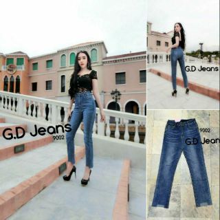 G.D.Jeans 9002#กางเกงยีนส์ผ้ายืดขายาวทรงกระบอกเล็กสีฟอก