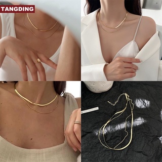 【Cod Tangding】สร้อยคองูสองชั้นความไวต่อสูงออกแบบเรียบง่ายและนิช