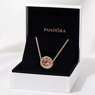 Pandora สร้อยคอ จี้เพชร เพทาย 18K สีโรสโกลด์ เครื่องประดับแฟชั่น สําหรับผู้หญิง