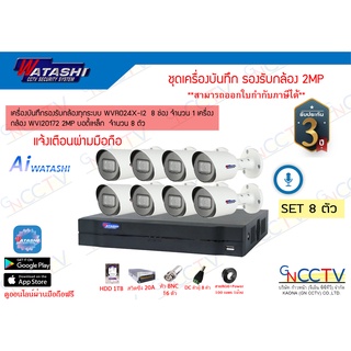 watashi ชุดกล้อง8 ตัว 2MP มีไมค์ในตัว WVR002X-I2 กล้อง WVI20174 บันทึกเสียงทุกตัว อุปกรณ์ครบ พร้อมใช้งาน