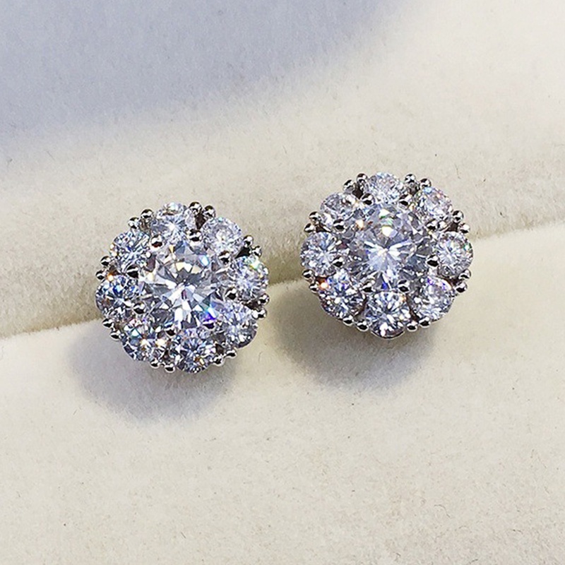 925 เงินสเตอร์ลิงแฟนซีดอกไม้รูปต่างหูสตั๊ดคริสตัล Cubic Zirconia เงาต่างหูผู้หญิงเครื่องประดับแฟชั่นใหม่