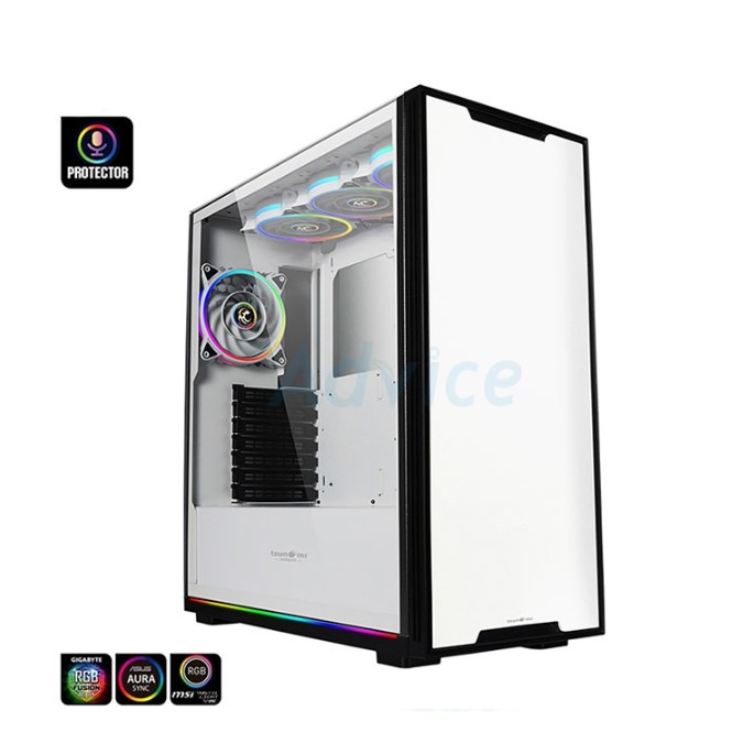 E-ATX Case (NP) Tsunami 4727 Protector Gaming (White) ประกัน 1Y พร้อมพัดลม RGB 9ตัว