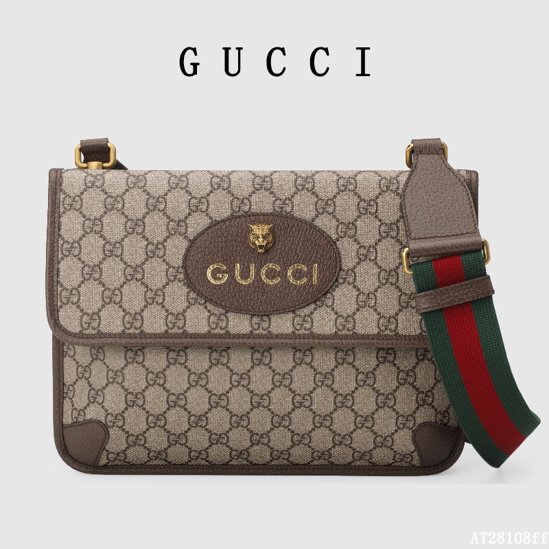 Gucci Neo GG Vintage Metal Tiger Stripe สายคล้องไหล่ผ้าใบแผงหนังเข็มขัดกระเป๋า Crossbody กระเป๋า Unisex