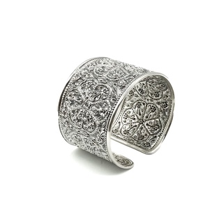 DSP กำไลเงินแท้ลายจัดสวนดอกไม้ ดอกพิกุลเครือเถา เงินแท้ 925 : 925 Sterling Silver Flower Cuff Bangle [GSPP0033]