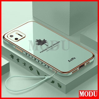 Modu เคส OPPO A16K ดีไซน์ใหม่ เคสโทรศัพท์ สี่เหลี่ยม นิ่ม หรูหรา ชุบ เคสใบเมเปิ้ล + สายคล้อง ฝาครอบป้องกัน