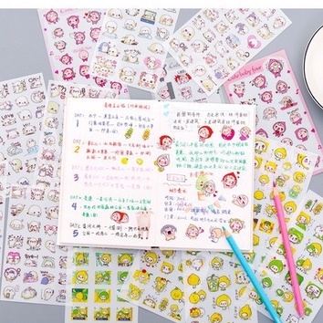 🌈สติ๊กเกอร์ลายการ์ตูน 6แผ่น/ชุด สติ๊กเกอร์ติดสมุดหนังสือ ติดสมุดโน๊ตน่ารัก🐰🦄💞✂️