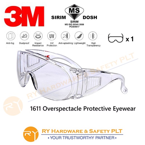 3M 1611 VISITOR SPECTACLE, OVERSPECTACLE EYEWARE, CLR FRM, เลนส์ใส (DOSH SIRIM APPROVED)