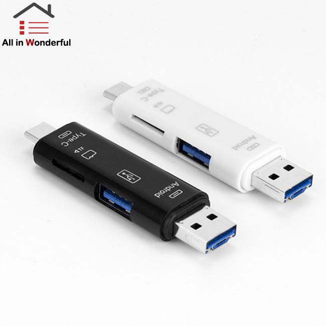 5 in 1 USB 2.0 Type C / USB / Micro USB SD TF Card Reader OTG อะแดปเตอร์