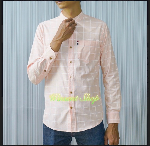 เสื้อเชิ้ตคอจีนตารางแขนยาวผ้าoxford ทรงสลิม รูปที่ 4