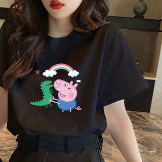 CX คอกลมเกาหลีเสื้อยืดขนาดบวกการ์ตูน Peppa รูปแบบหมูพิมพ์เสื้อยืดผ้าฝ้ายเสื้อยืดขนาดใหญ่สําหรับ 27=