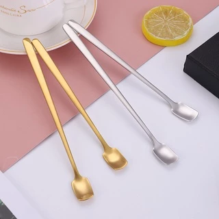 ช้อนกาแฟ ช้อนตักเค้ก ช้อนหัวเหลี่ยม สไตล์เกาหลีด้ามยาว สีเงิน-ทอง ความยาว17.2cm