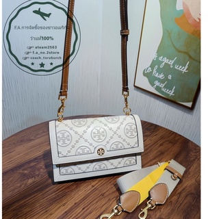 F.A ว่าแท้100% TORY BURCH T MONOGRAM CONTRAST EMBOSSED MINI  SHOULDER BAG กระเป๋าออร์แกนกระเป๋าสะพายสตรี ถือ iPad Mini