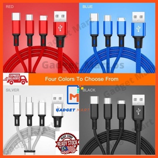 3 in 1 สายชาร์จ USB ไนล่อน สายชาร์จข้อมูล สําหรับ Micro Type C สายชาร์จมือถือ
