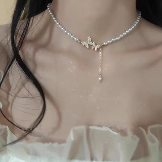 Fashion New Natural Freshwater Pearl Necklace Girls Butterfly Pendant Light Luxury Niche High-end Retro Choker Necklace Clavicle Chain