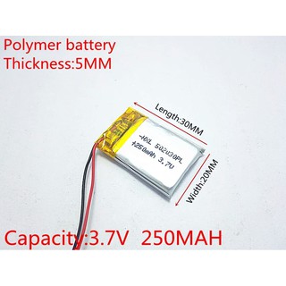 3.7โวลต์250มิลลิแอมป์ชั่วโมงลิเธียมโพลีเมอ402030 Li-Po li io…
