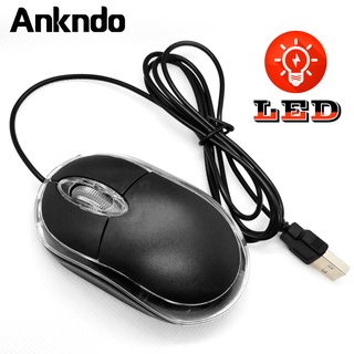 Ankndo เมาส์ออปติคอลขนาดมินิใช้สาย Usb สีดํา