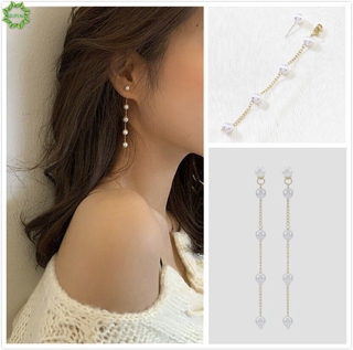 Cod Qipin Long White Pearl Tassel Chain Earrings Women Ladies Korean Drop Dangle Ear Stud Jewelry Gift
