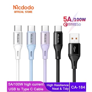 Mcdodo สายชาร์จ USB เป็น Type C 1.2 ม. 5A กระแสไฟสูง 100W เข้ากันได้กับแฟลช CA-184