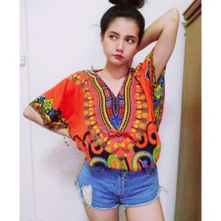 เดรสจังโก้แฟชั่นวินเทจ Women Kaftan Dashiki Dress Boho Hippie Plus Size