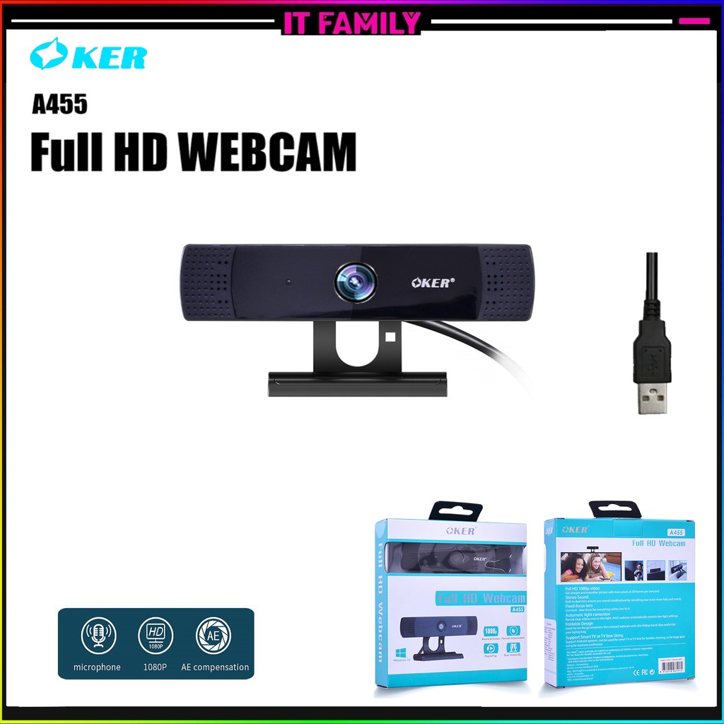 กล้องเว็บแคม  OKER WEBCAM FULL HD 1080P  กล้องเว็บแคม รุ่น  A455 &gt;&gt;ส่งฟรี