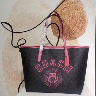 Coach cb869 City tote in signature canvas with varsity motif