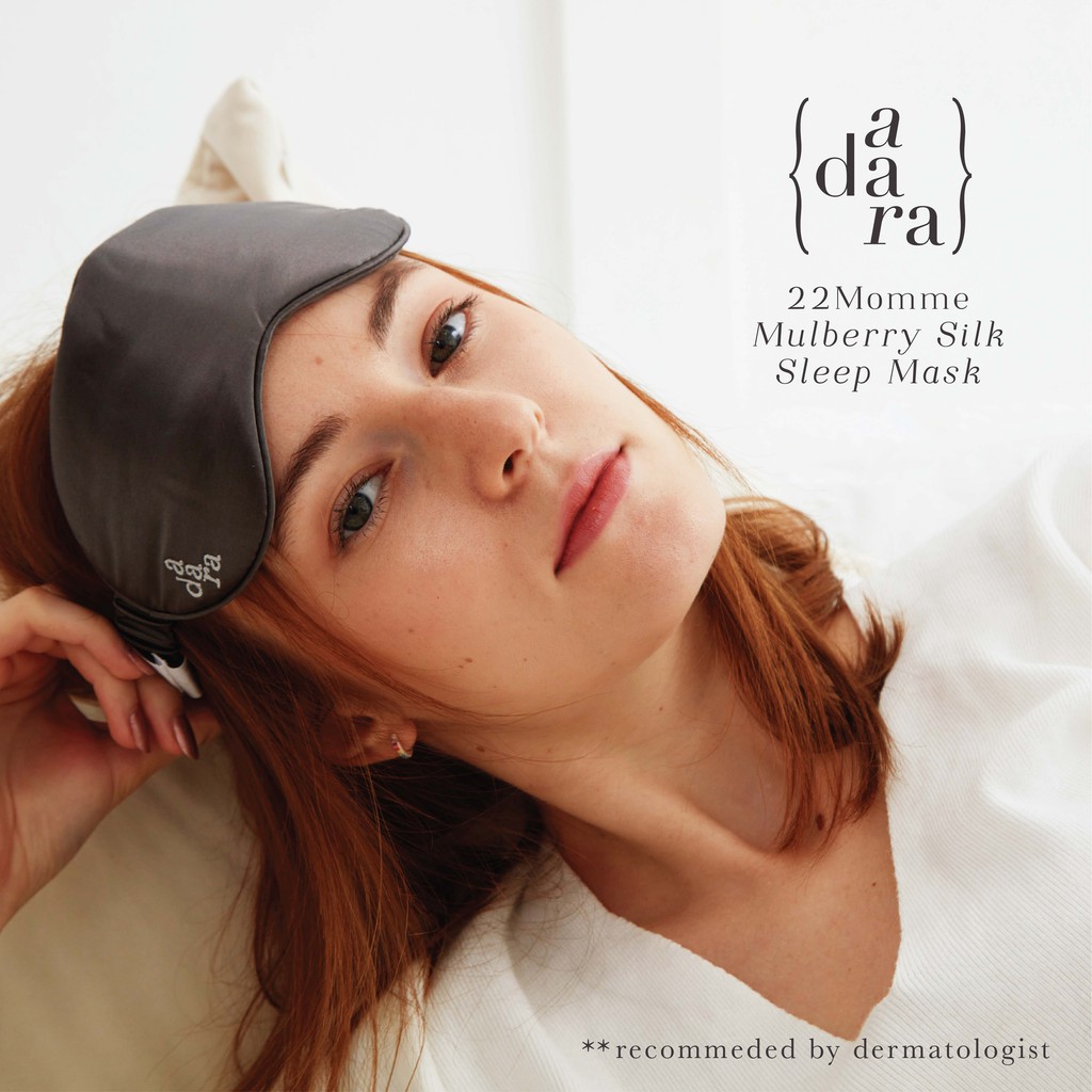 Adara.silk ผ้าปิดตา ผ้าไหมมัลเบอร์รี่ 100% + ถุงพกพา - เทาเข้ม Noir