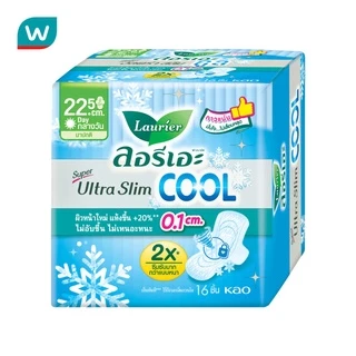 Laurier ลอริเอะ ผ้าอนามัย ซูเปอร์ อัลตร้า สลิม คูล 22.5 ซม. มีปีก 16 ชิ้น