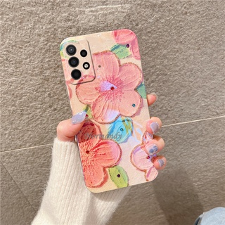 เคสโทรศัพท์ New Casing Samsung Galaxy A53 A73 A33 A23 A13 LTE A52S A52 A03 A22 M23 M33 S22 S21 + Ultra Plus FE 5G 4G Phone Case Fashion Blu-ray Rhinestones Romantic Peach Blossom Back Cover เคส