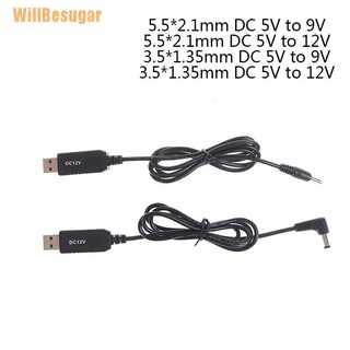 (Willbesugar) สายเคเบิลอะแดปเตอร์ Usb 5V เป็น 9V 12V 3.5x1.35 มม. 5.5x2.1 มม.