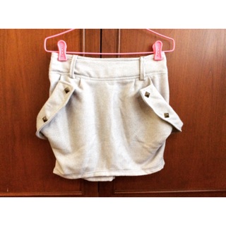 ✨NEW✨ MiniSkirt กระโปรง สั้น สีเทา ประดับหมุด เอวยาวยืด Size S - M