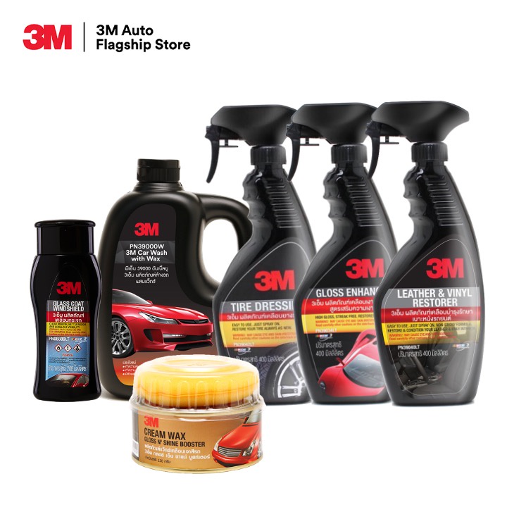 3M Set แชมพูล้างรถ ขนาด 1000 Ml. PN39000W + PN08889LT + PN39034LT + PN39040LT + PN39042LT + Cream wax เคลือบเงาสีรถ 220g