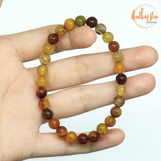 Aomthong กำไลหิน เกล็ดมังกร สีส้ม Crackle Agate ขนาด 6 มม. แต่งสี หินมงคล หินสีส้ม หินสี กำไลหินนำโชค